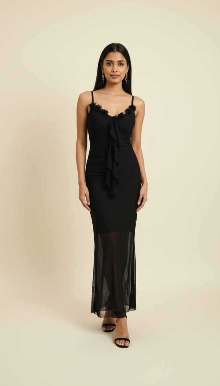 Black Sheer Hem Maxi Dress