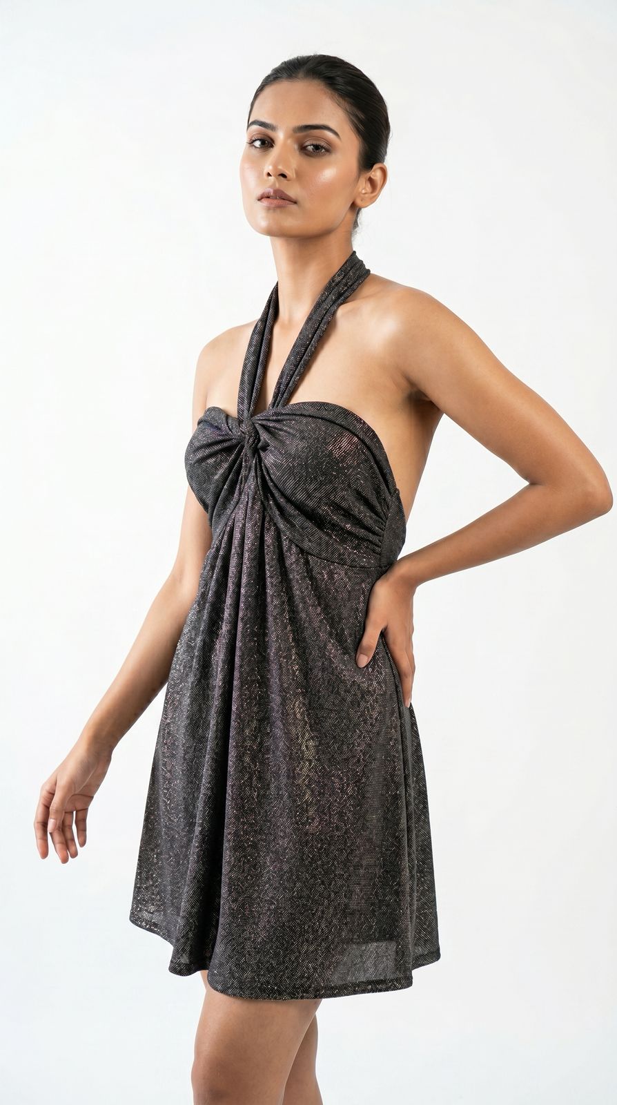 Shimmer Halter Neck Bodycon Mini Dress