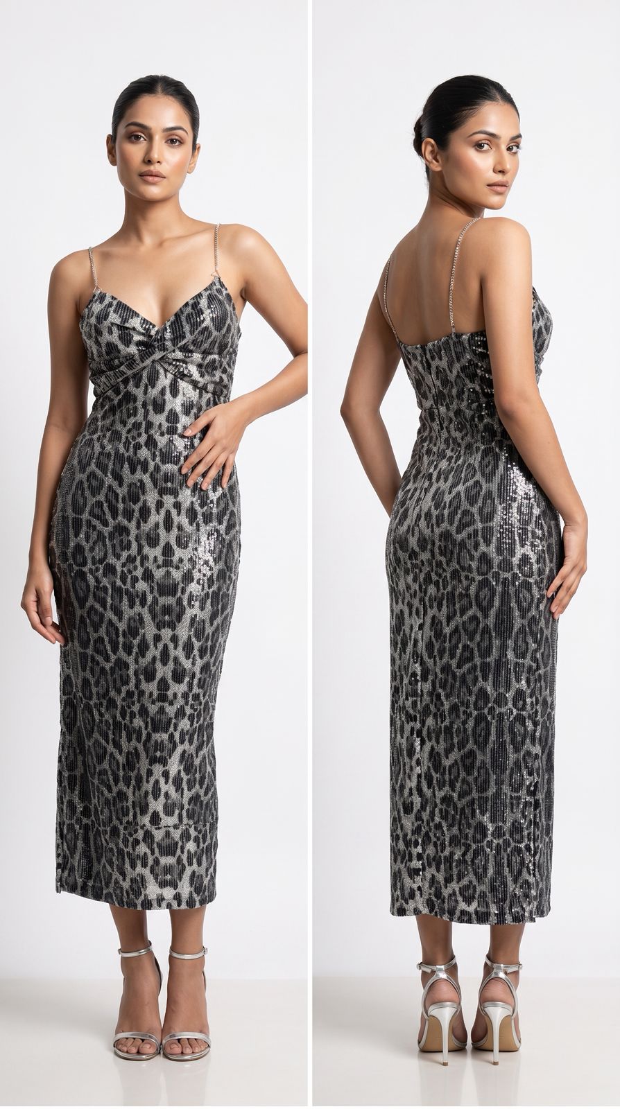 Sequin Animal Print Midi Dress – Glam Evening Party Dress