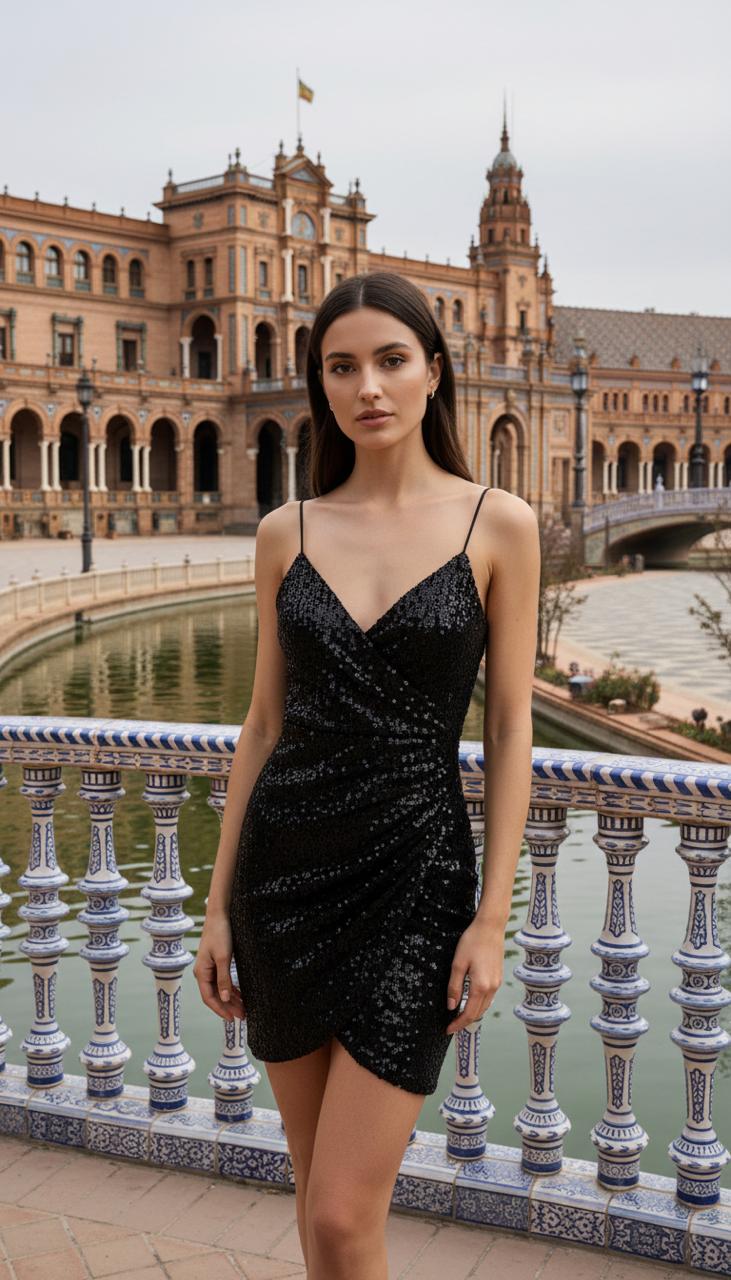 Party Ready - Black Sequin Wrap Mini Dress