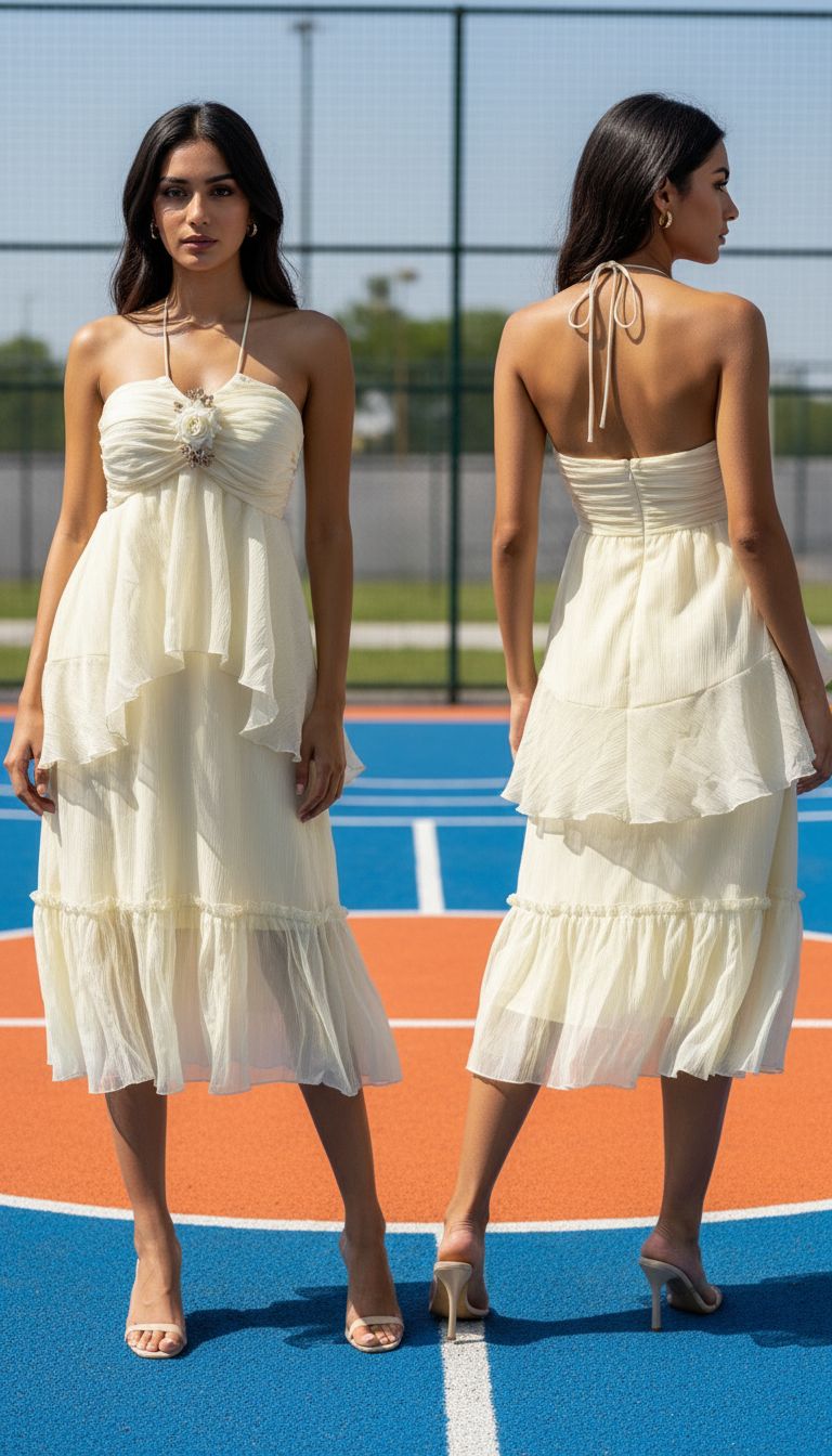 Ivory Petal Tiered Midi Dress