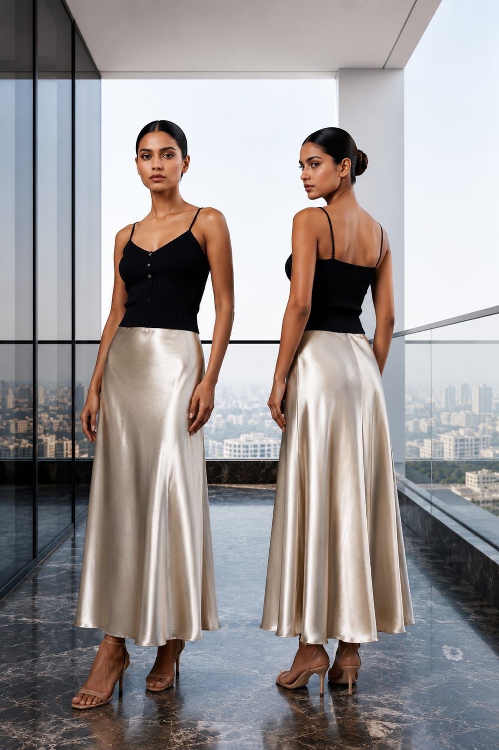 Off White Satin Maxi Skirt