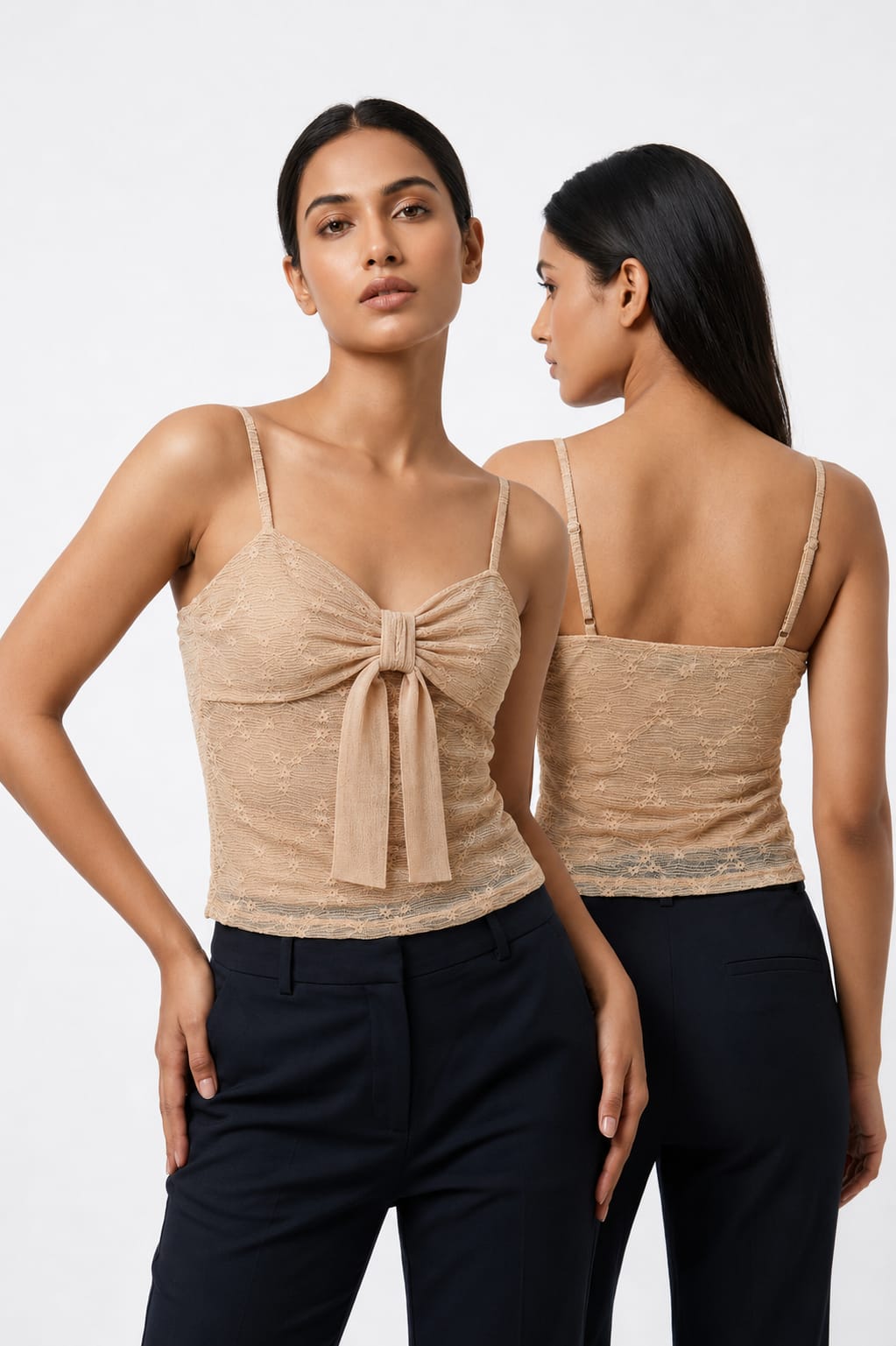 Beige Bloom Tie-Front Top