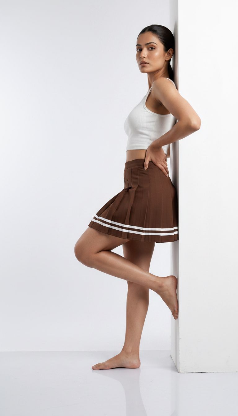 Mocha Pleated Mini Skirt
