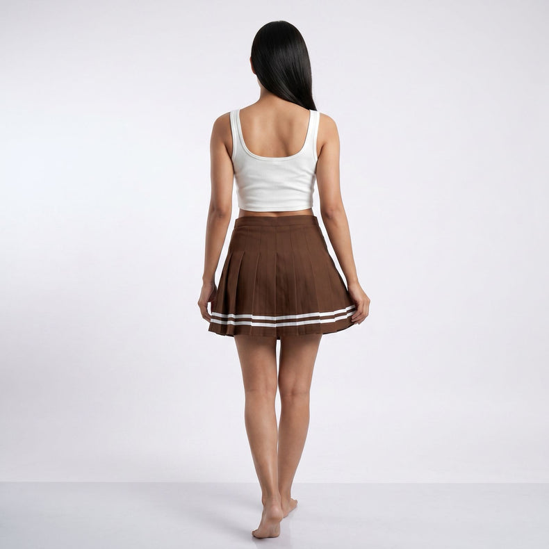 Mocha Pleated Mini Skirt