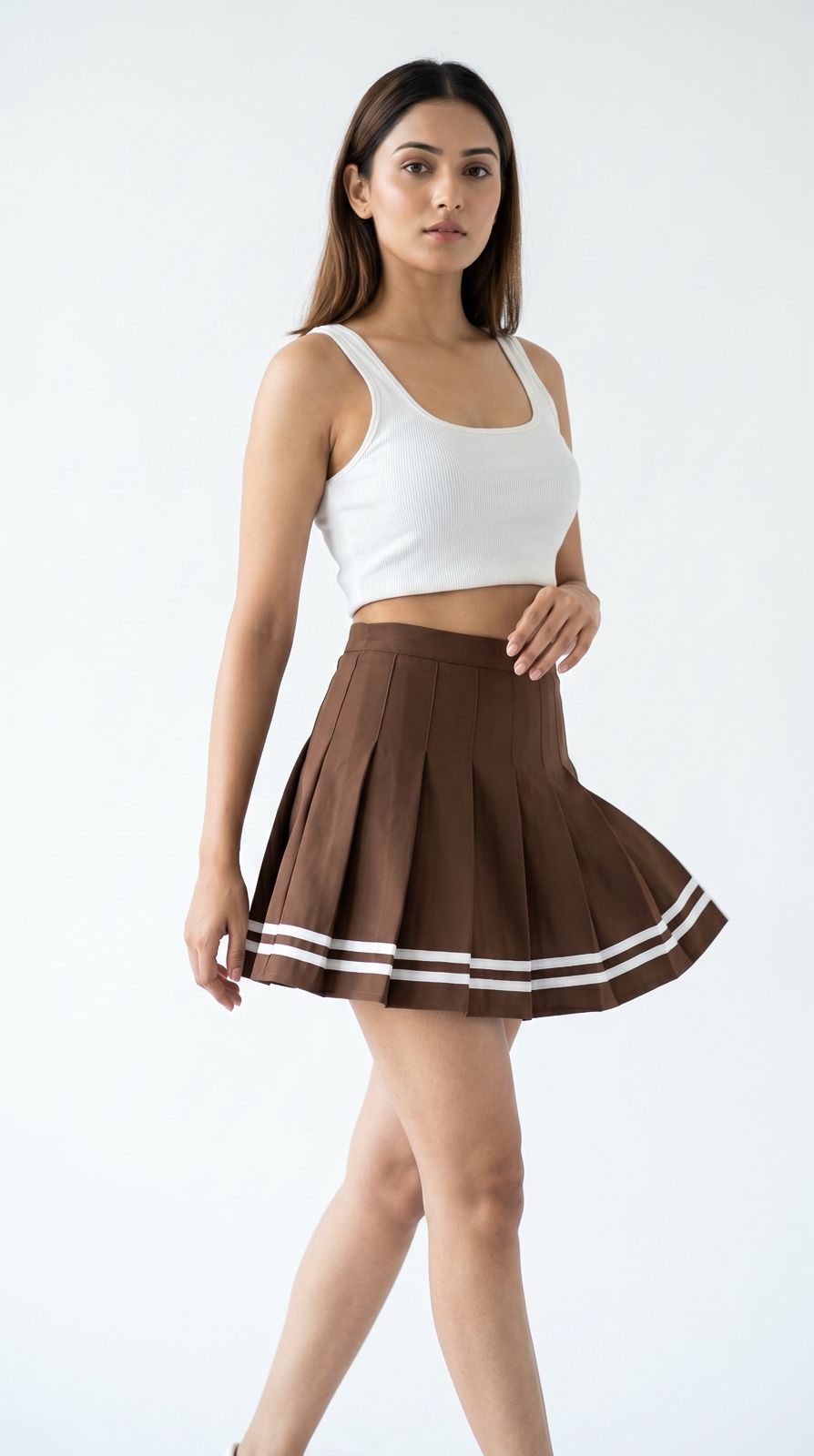 Mocha Pleated Mini Skirt