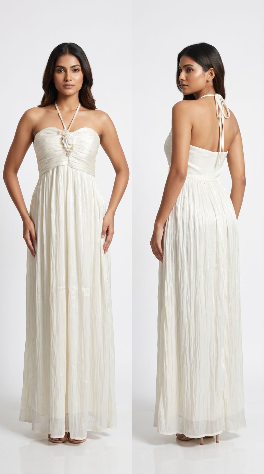 Pearl Petal Halter Gown