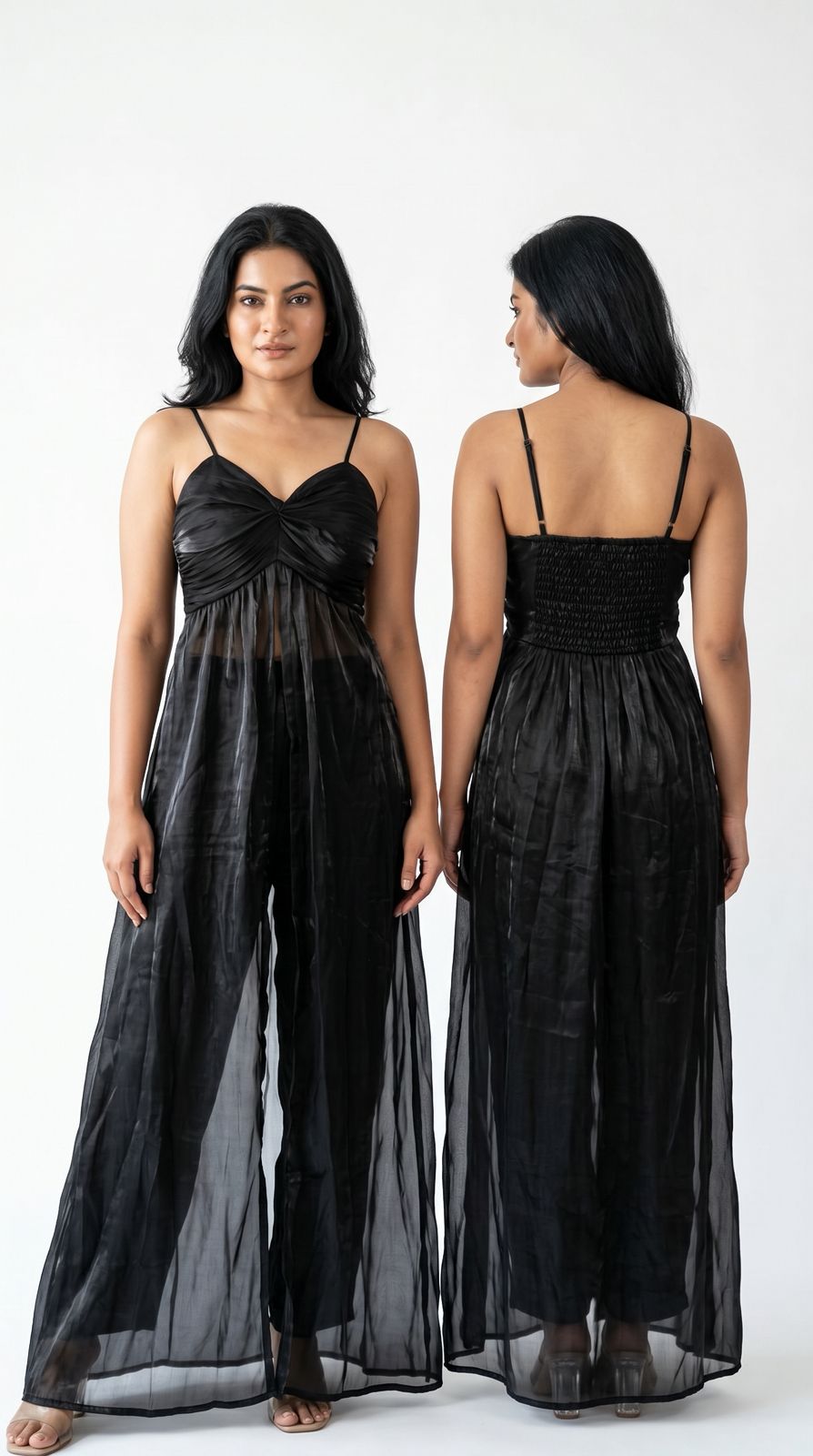 Midnight Black Satin Slit Coord set