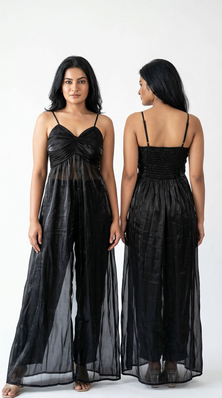 Midnight Black Satin Slit Coord set