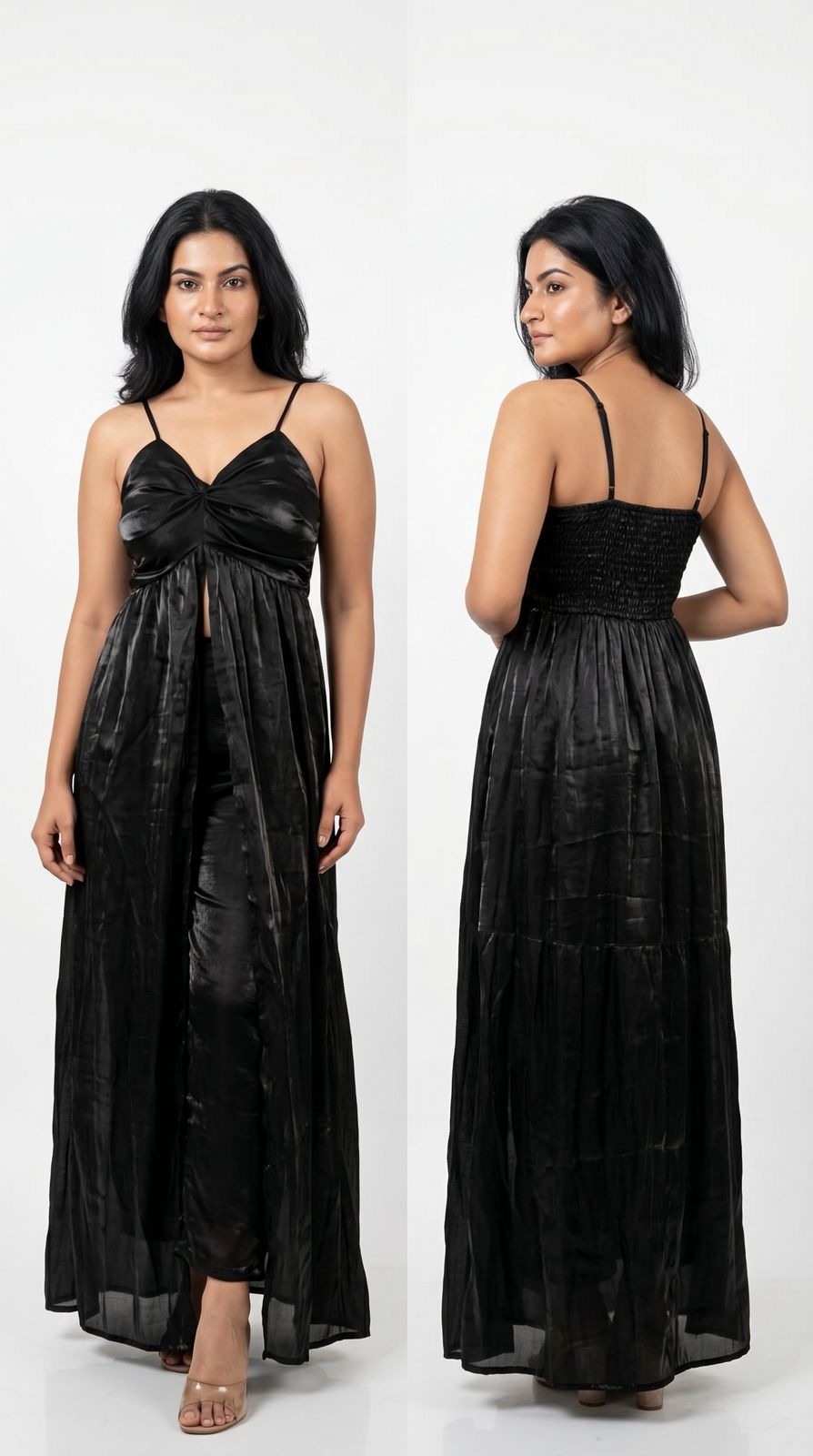 Midnight Black Satin Slit Coord set