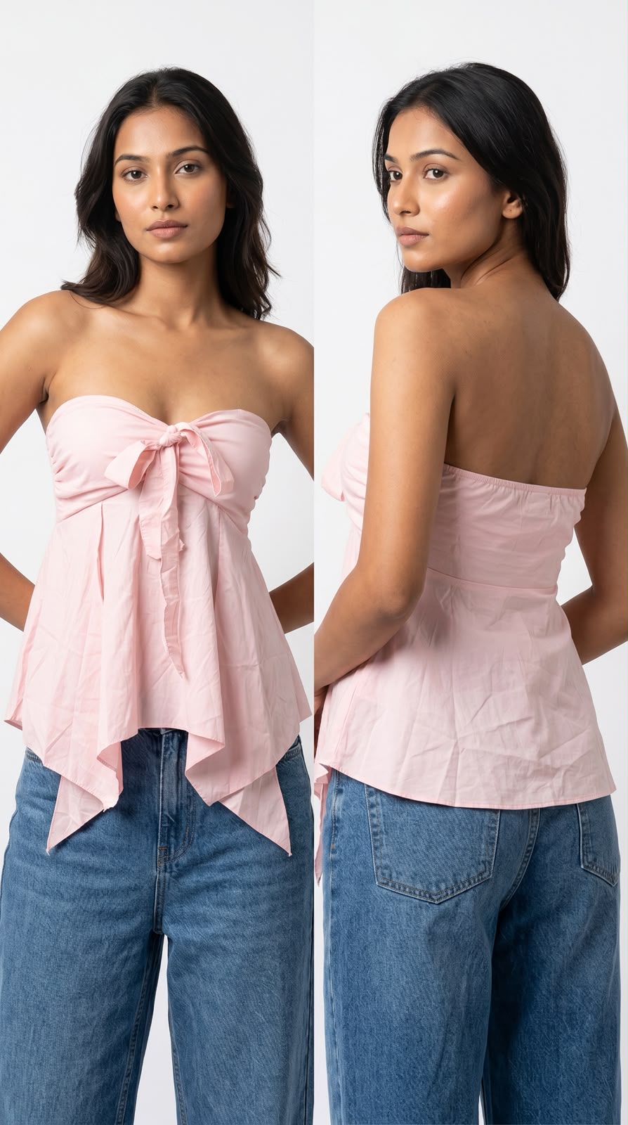 Blush Bloom Strapless Handkerchief Peplum Top