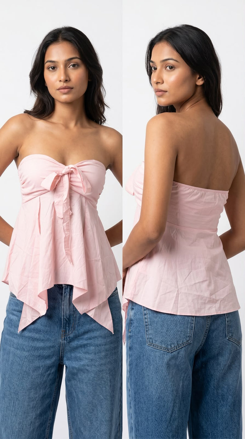 Blush Bloom Strapless Handkerchief Peplum Top