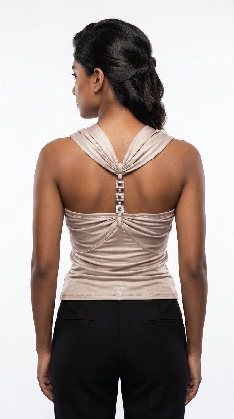 Champagne Glow Embellished Back Crop Top