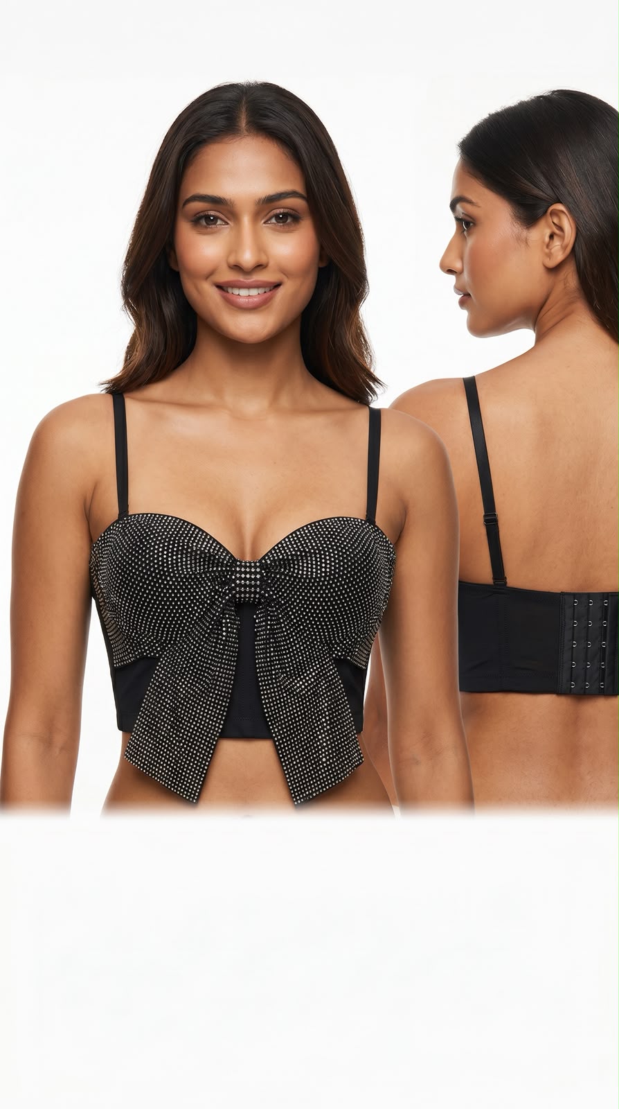 Noir Crystal Bow Bustier Top