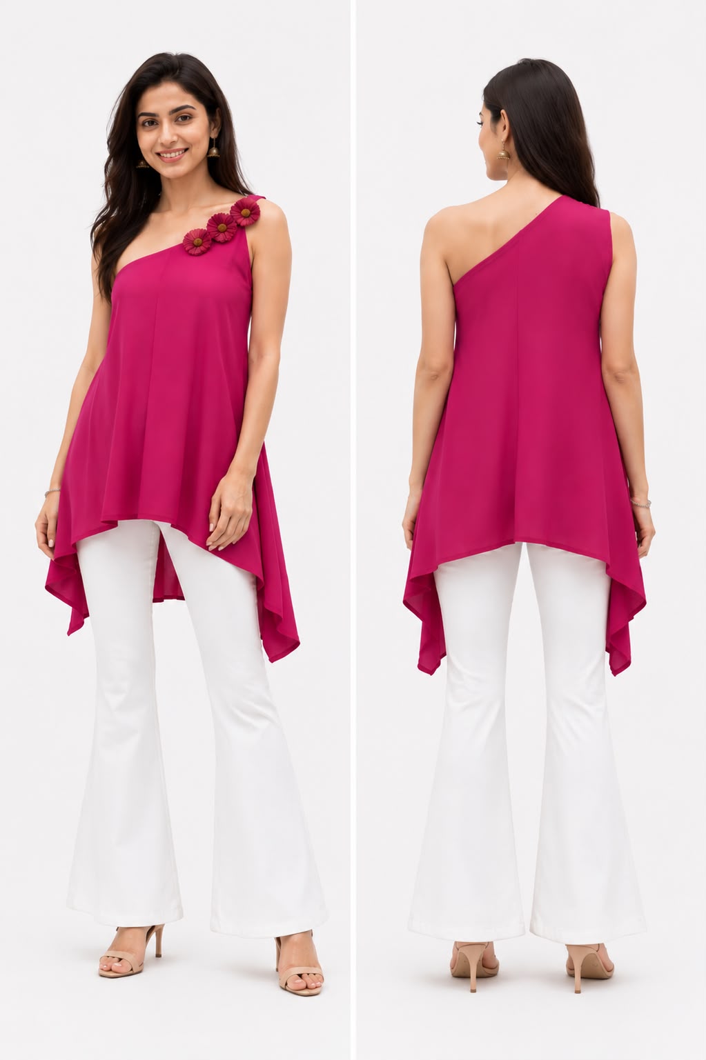 Bloom Pink One-Shoulder Handkerchief Top