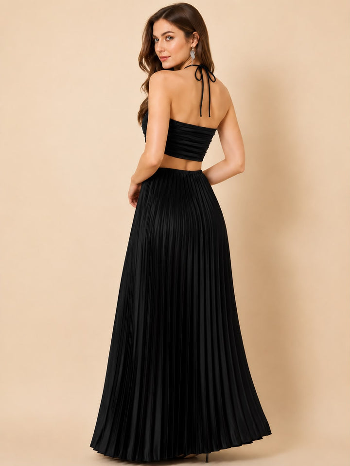 Midnight Black Muse Pleated Cut-Out Maxi Dress