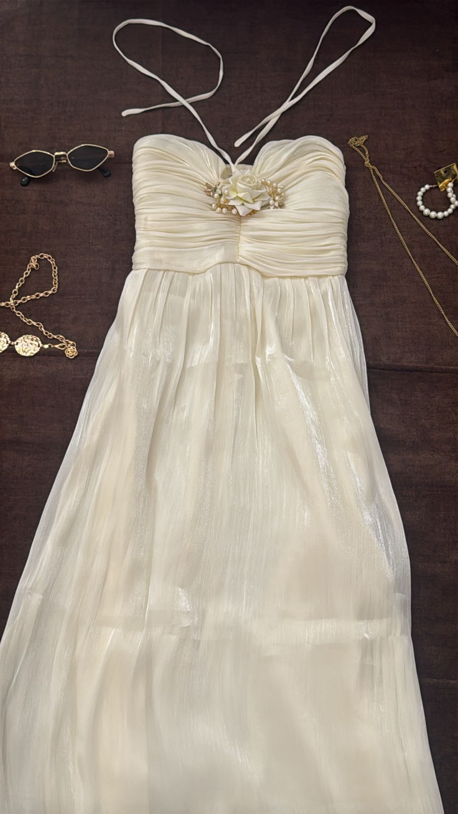 Pearl Petal Halter Gown