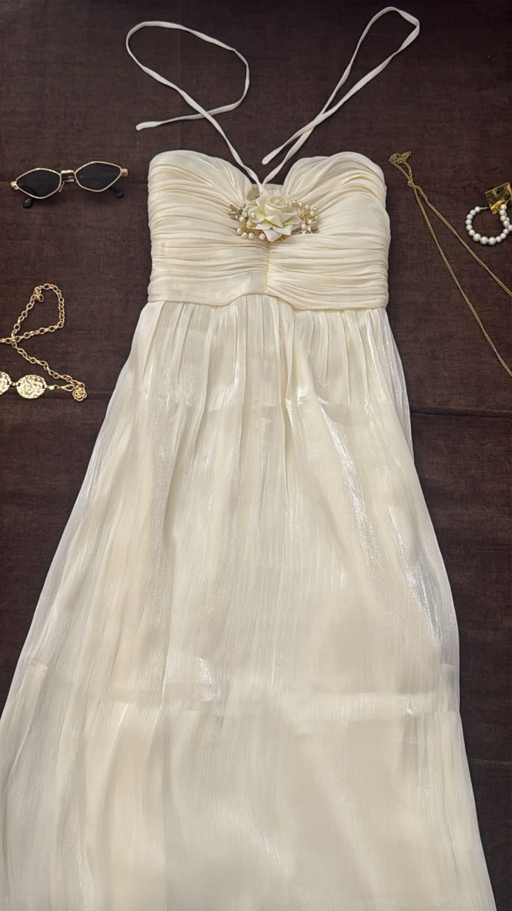 Pearl Petal Halter Gown