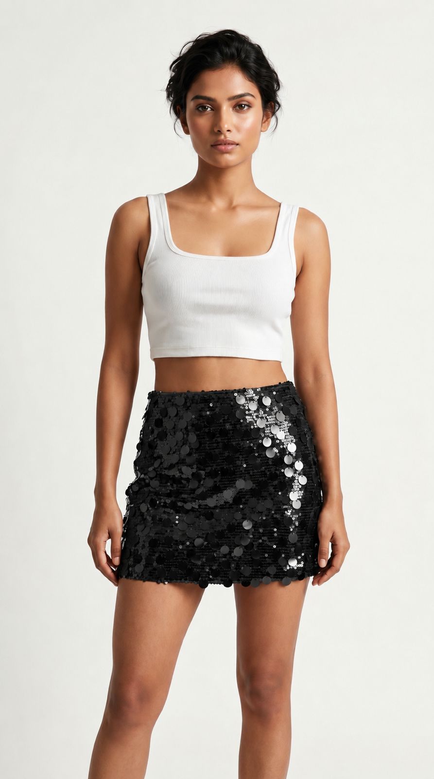 Black Sequin Embellished Mini Skirt