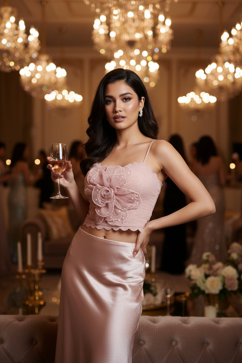Blush Bloom Satin Maxi Skirt
