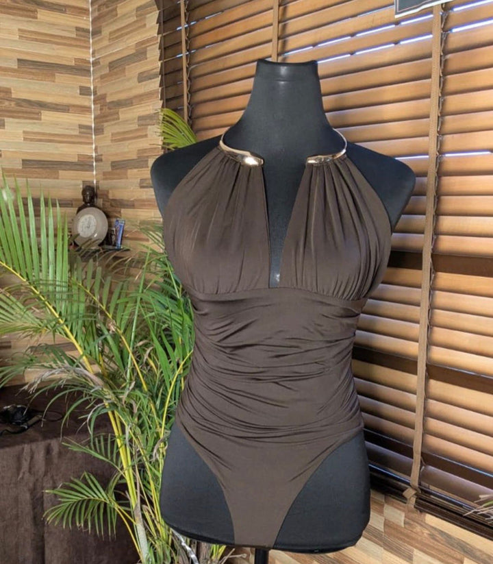 Mocha Muse Ruched Halter Bodysuit