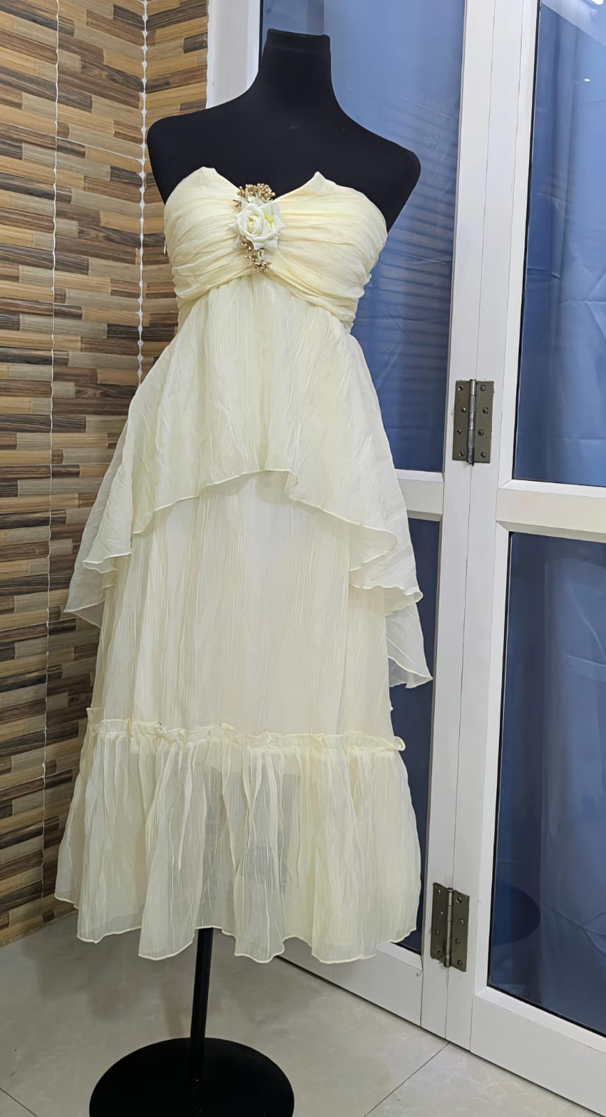 Ivory Petal Tiered Midi Dress