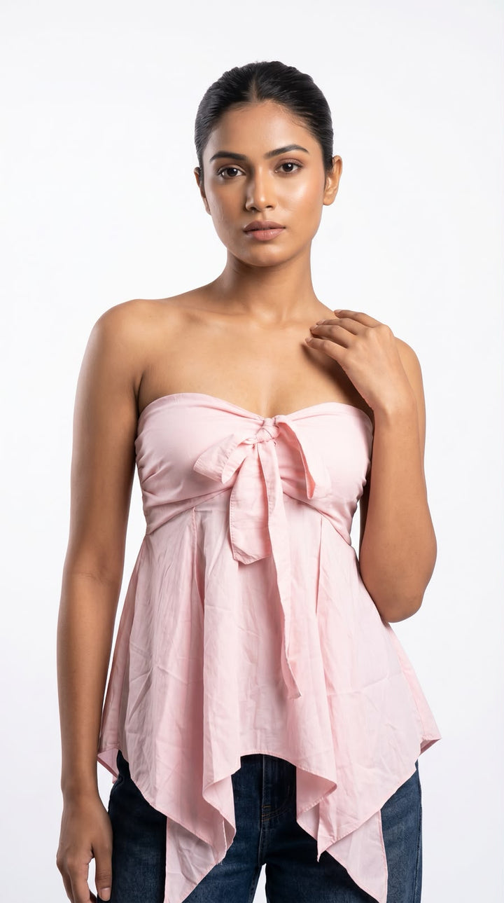Blush Bloom Strapless Handkerchief Peplum Top