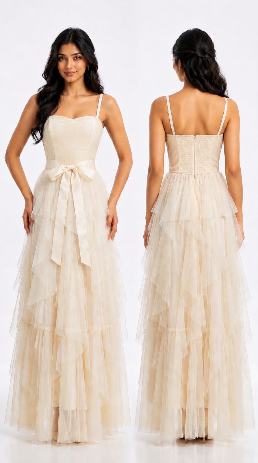 Ivory Tulle Layered Maxi Dress