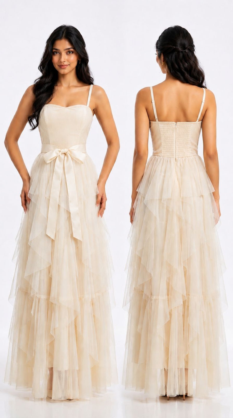 Ivory Tulle Layered Maxi Dress