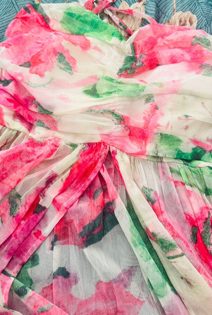 Bloomy Floral Shiny Slit Coord set