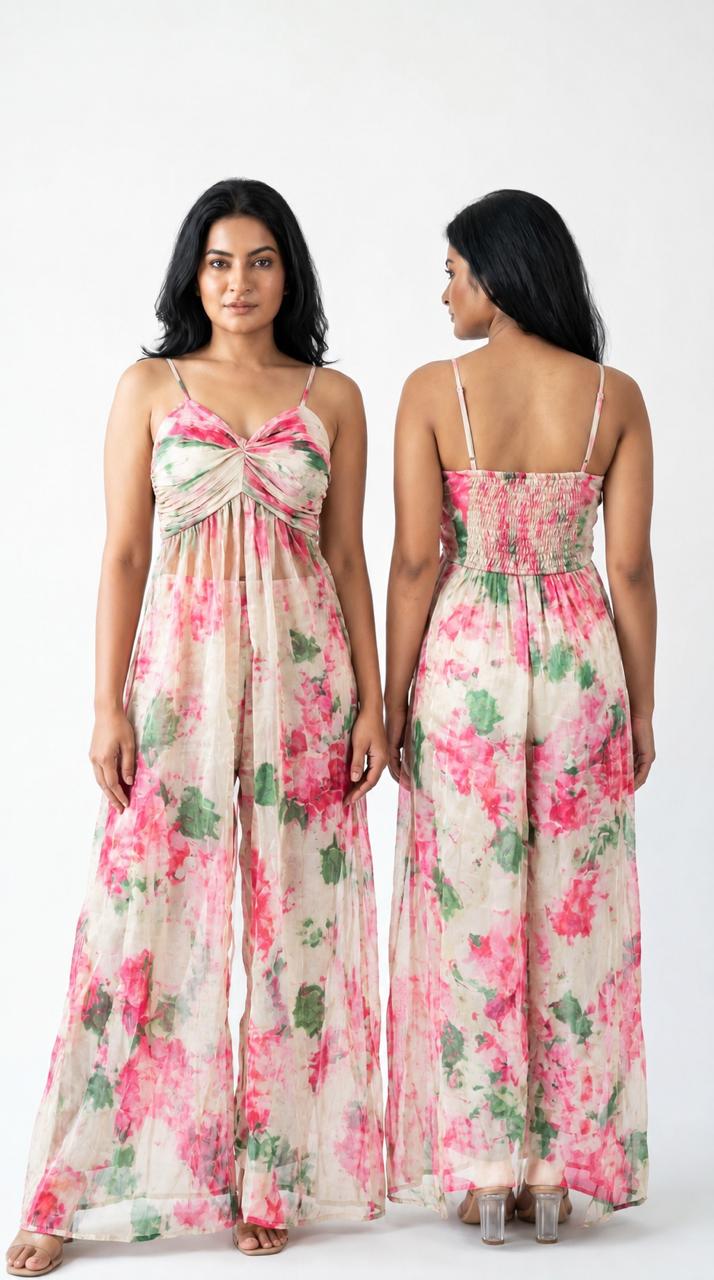 Bloomy Floral Shiny Slit Coord set